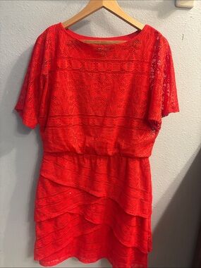 I.N. Studio Red Lace Midi Dress